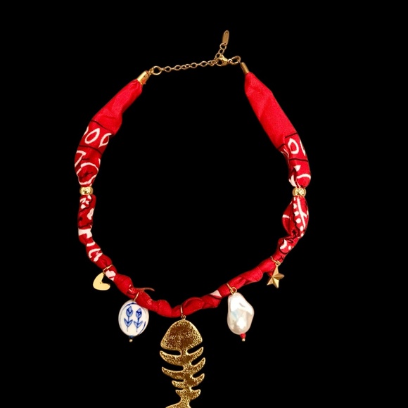 2 piece bandana necklaces , evil eye, beach themed, fish bone - Picture 6 of 7